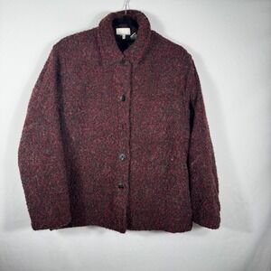 Chicos Design Textured Knit Button Front Jacket Burgundy Red Black Size 0